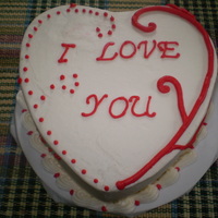 Solid Love Heart shaped buttercreme iced with broken line decorating one side of the cake and a solid love line decorating the other side.