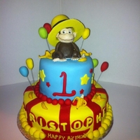 Curious George Cake Inspired from a lot of pics here on cake central. Curious George made in fondant.