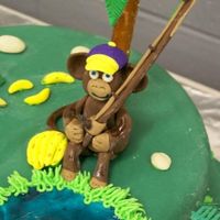 Monkey Cake My grandsons first birthday cake. All figurines are made of chocolate fondant. Bannanas and leaves are fondant. Trunks of trees are pretzle...