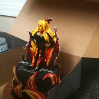 Trish Stratus I made this cake for a friend. It was my first time making a modeled figure on a cake. The model is gumpaste and I painted it...I should...