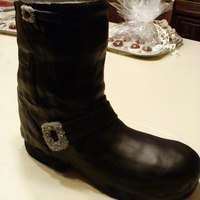 Boot Cake Foot part is RKT, leg is 6 layers of sheet cake. Peanut butter frosting. Covered in fondant. Buckle is RI with silver sprinkles. Thanks for...