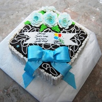 Birthday Cake Another rush cake. I rolled white fondant to surround the cake and used Gumpaster flowers and bow.