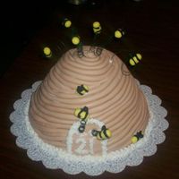 Bumble Bee Hive used the wonder cake pan to make the hive covered in fondant and bees are also fondant.