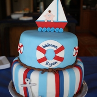 Nautical Baby Shower Cake Two tiered cake for nautical themed baby shower. Fondant covered with some gumpaste accents (topper and anchor).