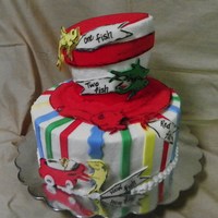 Dr. Suess Baby Shower 10'' bottom with 6" carved down to hat shape. This was so fun!! I love the twist on the story to make it baby shower related...