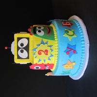 Yo Gabba Gabba Iced in Buttercream with MMF accents. The antennas on Plex are toothpicks. Plex was also made of styrofoam.