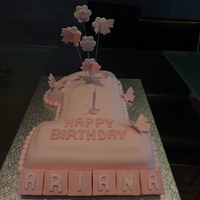 1St Birthday Cake - Butterflies Marble cake with fondant butterflies, flowers and blocks