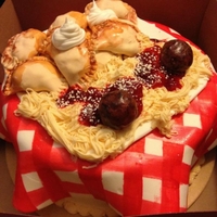 Spaghetti/pierogie Grooms Cake My first groom's cake. White almond sourcream cake with madagascar vanilla icing.