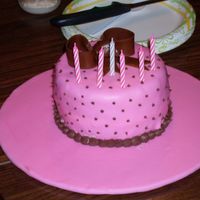 Pink And Brown Birthday Little pink and brown cake with a bow (I put one on every cake for practice =)...chocolate fudge cake with chocolate mousse and bananas......