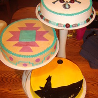 Native American Indian Birthday Cake These are three cakes all with an Indian theme. The top cake is a German Chocolate cake with candy rock necklace covered in buttercream....