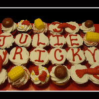 Crawfish Boil Cupcakes These were made for a crawfish themed wedding shower. Crawfish, corn, & potatoes are made of gumpaste.