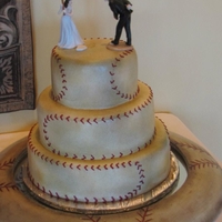 Baseball Bride And Groom Tiered Groom's cake airbrushed to look like a vintage baseball