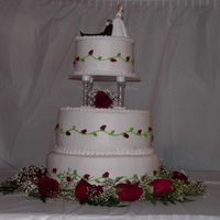 Red Rose Wedding 3 tier wedding cake, buttercream icing,fresh flowers