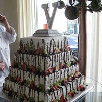 Chocolate Drizzle And Fruit They wanted the piping and then chocolate drizzle and then fresh fruit over the white cake. It was a Better than sex cake with Buttercream...