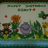 Cartoon Animals, Safari, Sheet Cake, Jungle Theme, Green Color Cute safari animal cake for a little boy