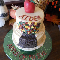 Apple Of My Eye WASC cake with vanilla buttercream. Fondant apple for topper and buttercream tree