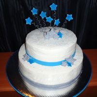 Stars Baptism Chocolate cake filled with strawberrys and cream, with liquor, and philadelphia icing