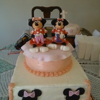 Minnie Mouse Cake Bottom Tier Carrot Cake With Cream Cheese Filling Top Tier Butter Cake With Pineapple Filling Minnie mouse cake, bottom tier carrot cake with cream cheese filling, top tier butter cake with pineapple filling