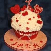 Jada's 1St Birthday French vanilla with buttercream on top and fondant on the bottom. Baked with the Wilton giant cupcake pan. All details are fondant/gumpaste...