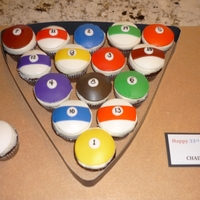 Pool Ball Cupcakes Cupcakes with BC frosting and fondant stripes and numbers