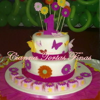 Spring Cake I prepared this cake for my friend's daughter. The flavoro was orange with choco chips. butterflies and flowers made of sugar paste....