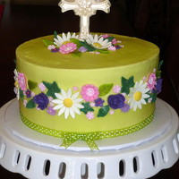 Baptism Cake For Two Teenage Sisters Vanilla almond butter cake with my butter variation of Sharon Zambito's wonderful buttercream, with fondant flowers and a white...