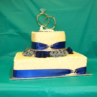 Royal Blue & Forget Me Nots Bottom tier is a half slab, the top tier is a 8" heart shaped. Half Chocolate cake and half white cake with Vanilla Mousse filling....