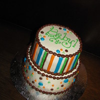 Welcome Baby WASC cake with Fresh Strawberries and whipped Ganache filling. Covered and decorated in Serious_cakes buttercream. For a baby boy :)