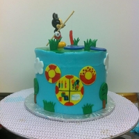 Mickey Mouse Clubhouse This was a yellow cake with tiramisu filling coated in a boiled buttercream with fondant decorations.