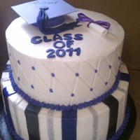 2011 bottom tier is white cake with creamy lemon filling and top tier is chocolate cake with strawberry cheesecake filling. cap and diploma are...