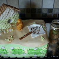 Bird House Cake The bridal theme was Mason jars, burlap and birdhouses.....and I tried to deliver with this cake. The bird house, and bird are made of Rice...