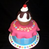 Ice Cream Sundae The theme was Ice Cream Social for this birthday girl. I used a real waffle bowl for the sundae base. The "ice Cream" was rice...