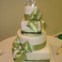 Green Ribbon Wedding Fondant covered with real ribbon