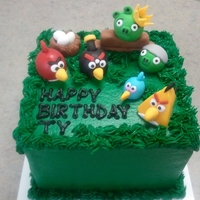 Angry Birds 6" square, all fondant angry birds, pigs and nest w/ eggs.