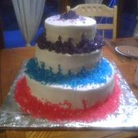 Wedding Cake For Local Reception buttercream frosting and rock candyfor "fun". 3 flavors of strawberry and chocolate fudge and vanilla Would be a great party cake...