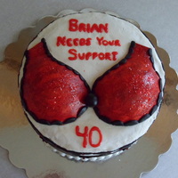 Bra Support 40Th Birthday I made this cake for my brother's 40th. Bra is MMF and sugar paste, painted with mix vodka with red & burgandy Wilton coloring,...