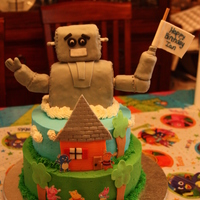 Backyardigans And The Robot Cake made for my son's 3rd birthday, based on the characters from an episode of Backyardigans. Robot made of RKT and fondant, cakes...