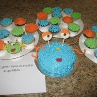 Monster Cake And Cupcakes For my sons birthday we decided to do a "make your own monster" cupcake theme. I created many different shapes out of colored...