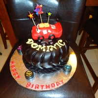 Dominic's Cars Cake WASC with strawberry cream cheese filling - rice krispy treat car in fondant