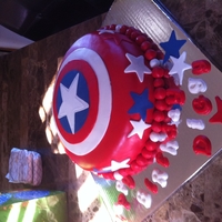 Diggy's Captain America Chocolate cake with strawberry filing covered in MMF