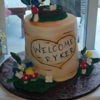 Baby Shower Cake Fondant Mushrooms Flowers Moss And Baby Nest And Gumpaste Baby *Baby shower cake. Fondant mushrooms, flowers, moss and "baby nest" and gumpaste baby.