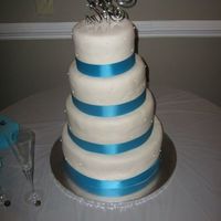 Fondant Wedding Cake *Fondant covered with sugar pearls and ribbon