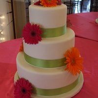 Gerber Daisy I thought this was simple but beautiful. Top and bottom tiers were red velvet with vanilla buttercream & middle tier was vanilla with...