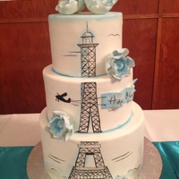 Hand Painted Eiffel Tower Birthday Cake Hand painted Eiffel Tower birthday cake.