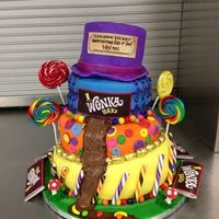 Willy Wonka Topsy Turvy Cake Made For The Cast Party Chocolate River Issue Of Ganache Mushrooms Are Made Of Modeling Chocolate Fondant An Willy Wonka topsy turvy cake made for the cast party. Chocolate river issue of ganache. Mushrooms are made of modeling chocolate. Fondant...