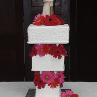 Reverse Stacked Wedding Cake Tiers are 6, 8 and 10". Modified separator plates to accomodate insertion into a smaller tier.