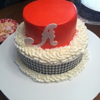 Alabama Birthday Cake 2 Tier Birthday Cake for Alabama fan. Houndstooth Sugar sheet around bottom tier. Red buttercream icing on top and Fondant "A"...
