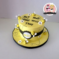 What Will The Bee? Twin Gender Reveal Buttercream cake with fondant Bee. I am soo happy with how this turned out:) The inside was pink and blue!! TFL