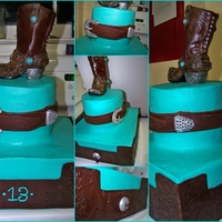 Cowgirl Bling Birthday Cake Buttercream cake with modeling chocolate panels and boot