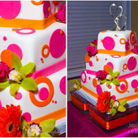 Gerber Fantasy three tierred kake done with gerber daisy bright colors